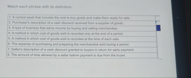 Match each phrase with its definition. A current