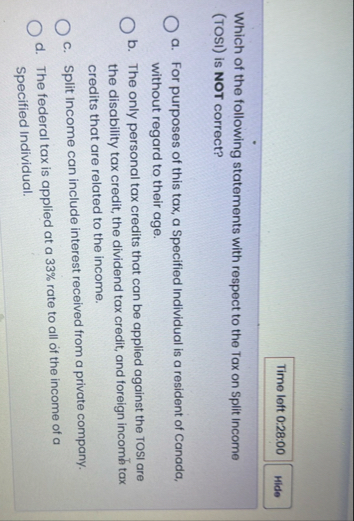 Time left 0 : 2 8 : 0 0 Which of the following