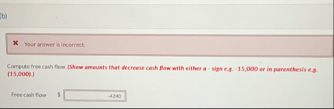 ( b ) Your answer is incorrect. Compute free cash