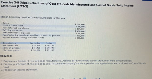 Statement [ LO 3 - 3 ] Mason Company provided the