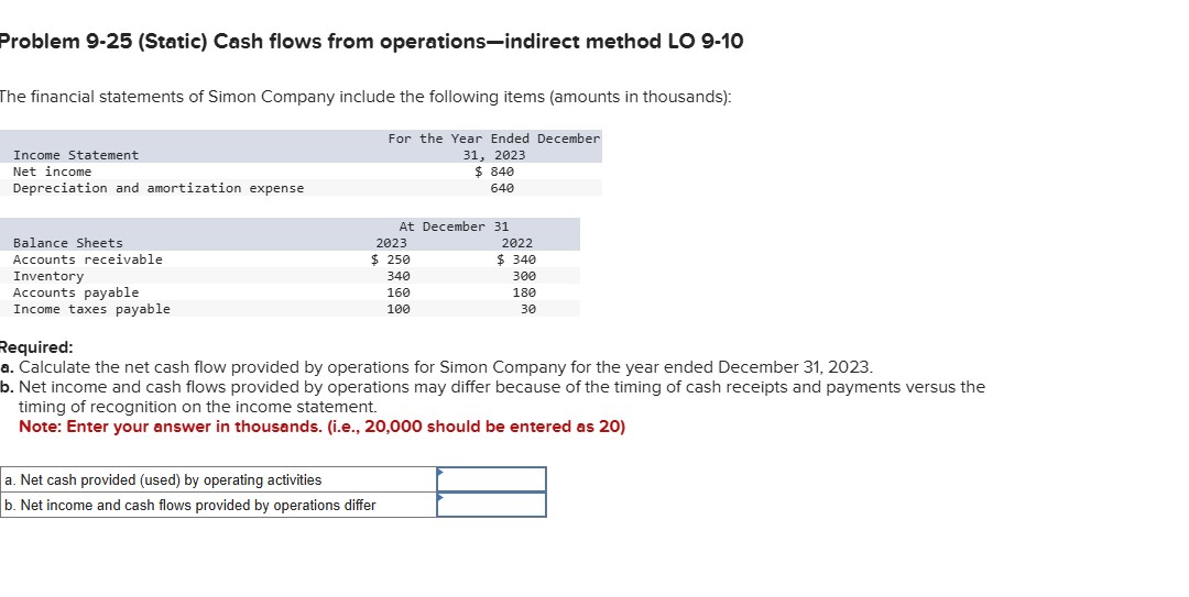 Problem 9 - 2 5 ( Static ) Cash flows from