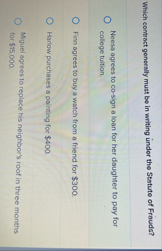 Which contract generally must be in writing under