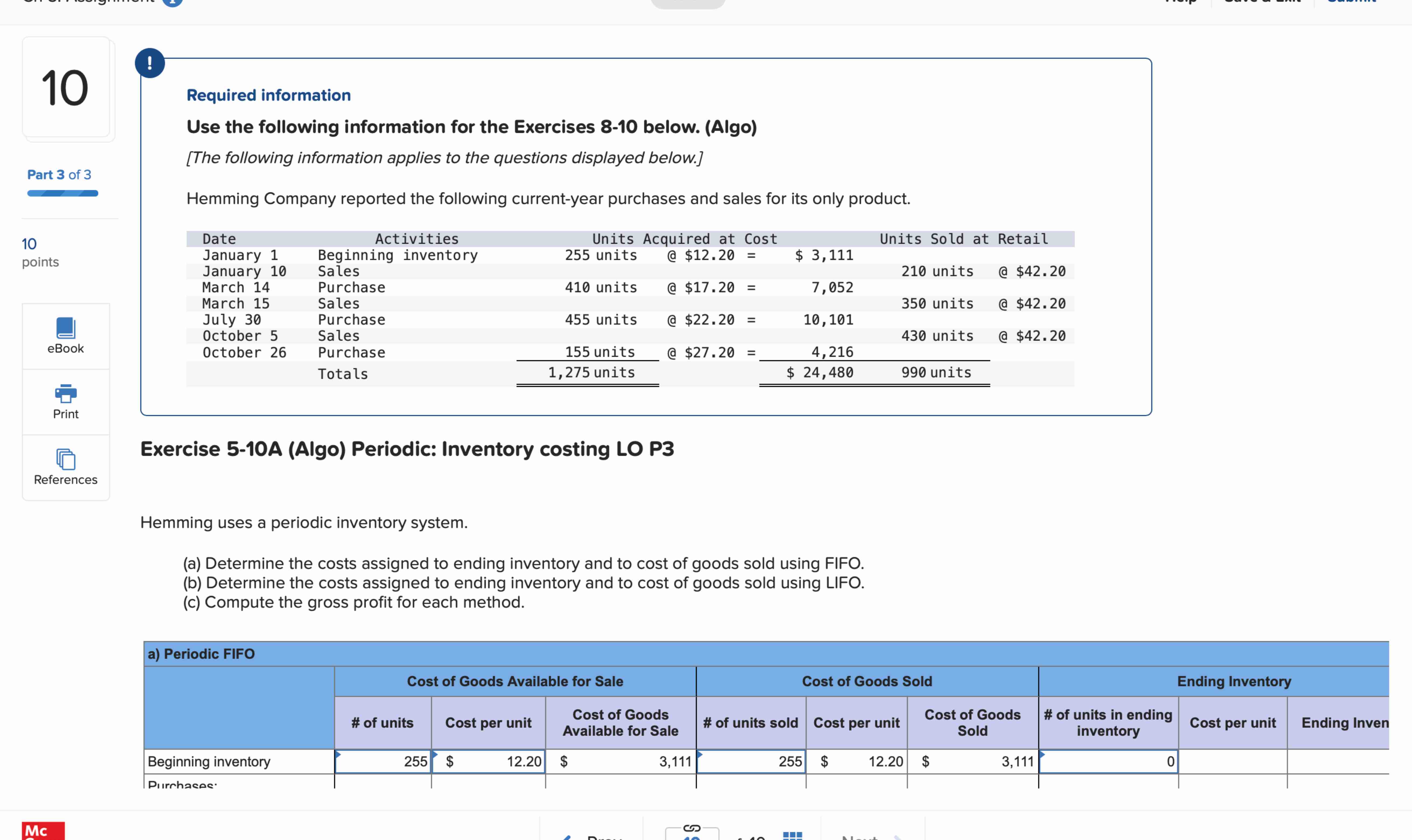 Exercise 5 - 1 0 A ( Algo ) Periodic: Inventory