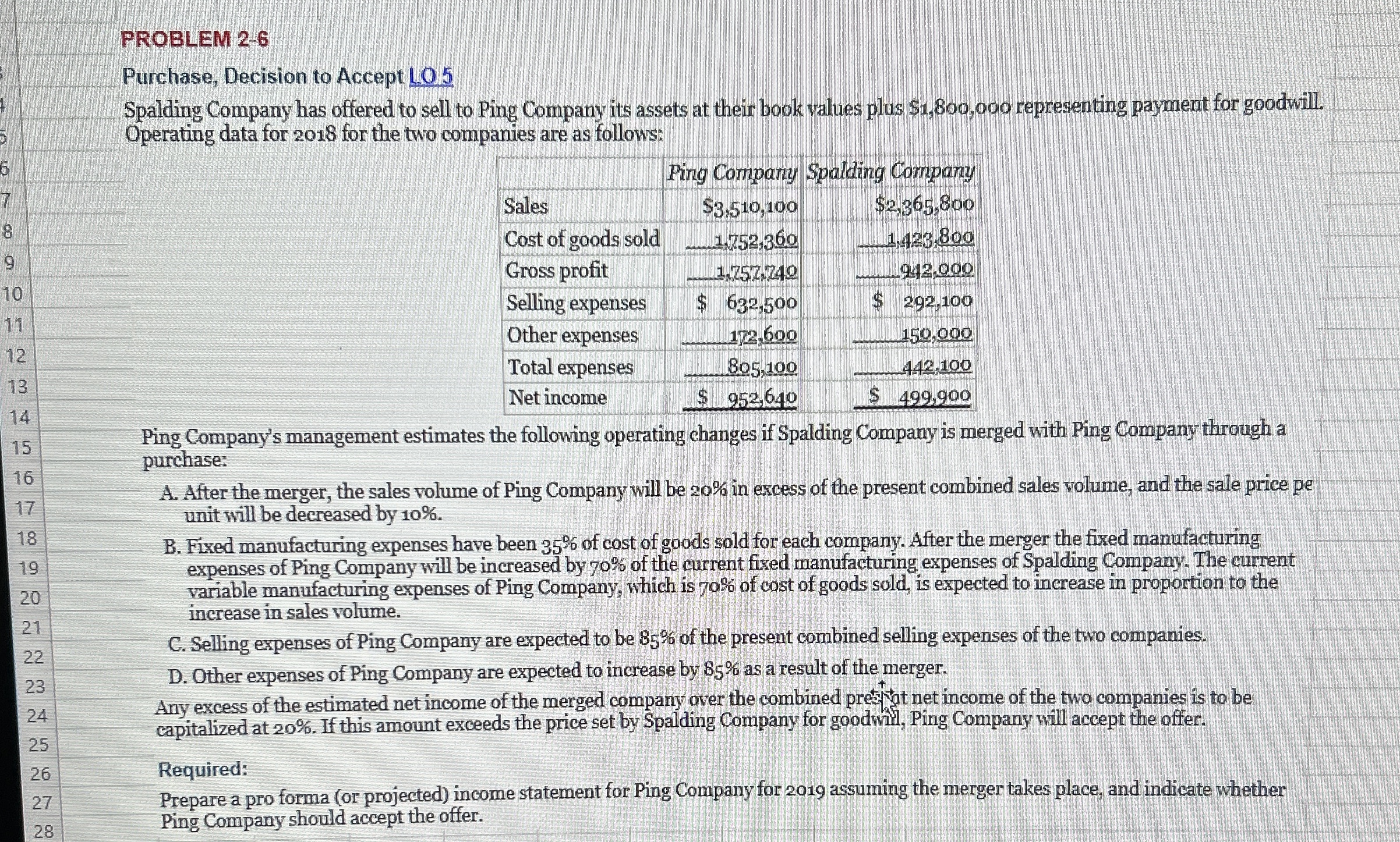 PROBLEM 2 - 6 Purchase, Decision to Accept LO 5
