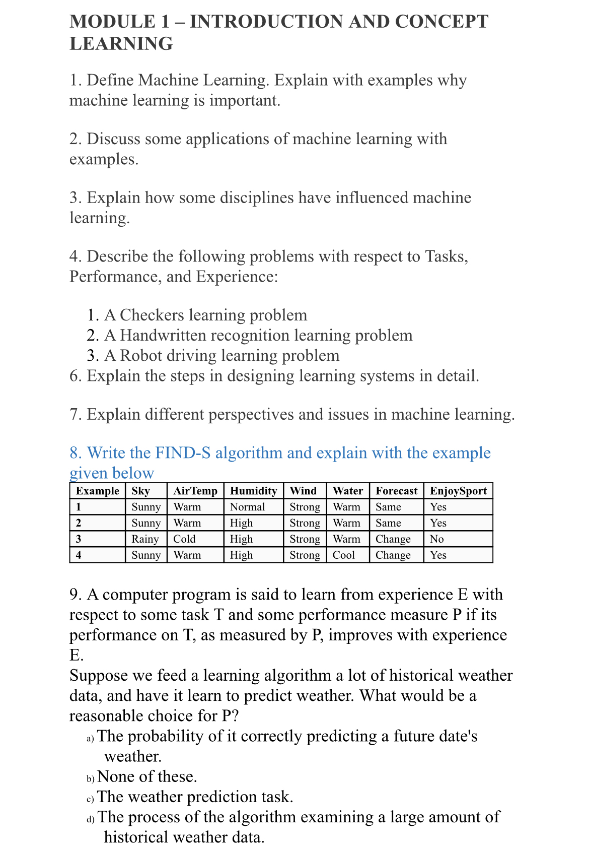 MODULE 1 - INTRODUCTION AND CONCEPT LEARNING