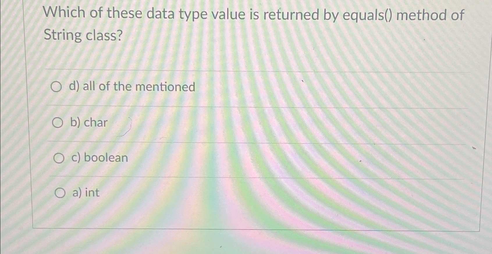 Which of these data type value is returned by