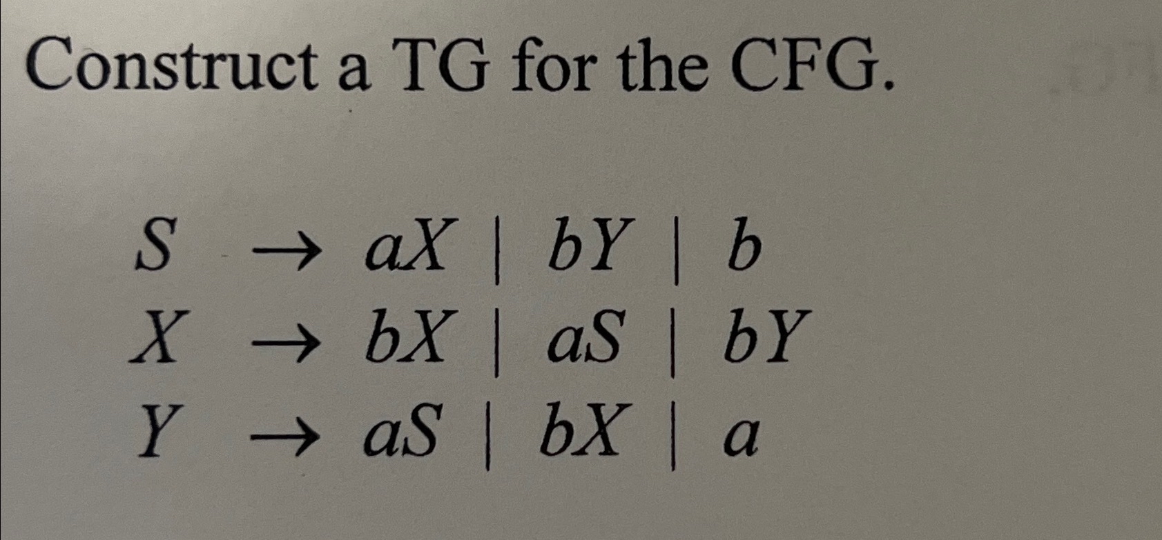 Construct a TG for the CFG . S a X | b Y | b x X