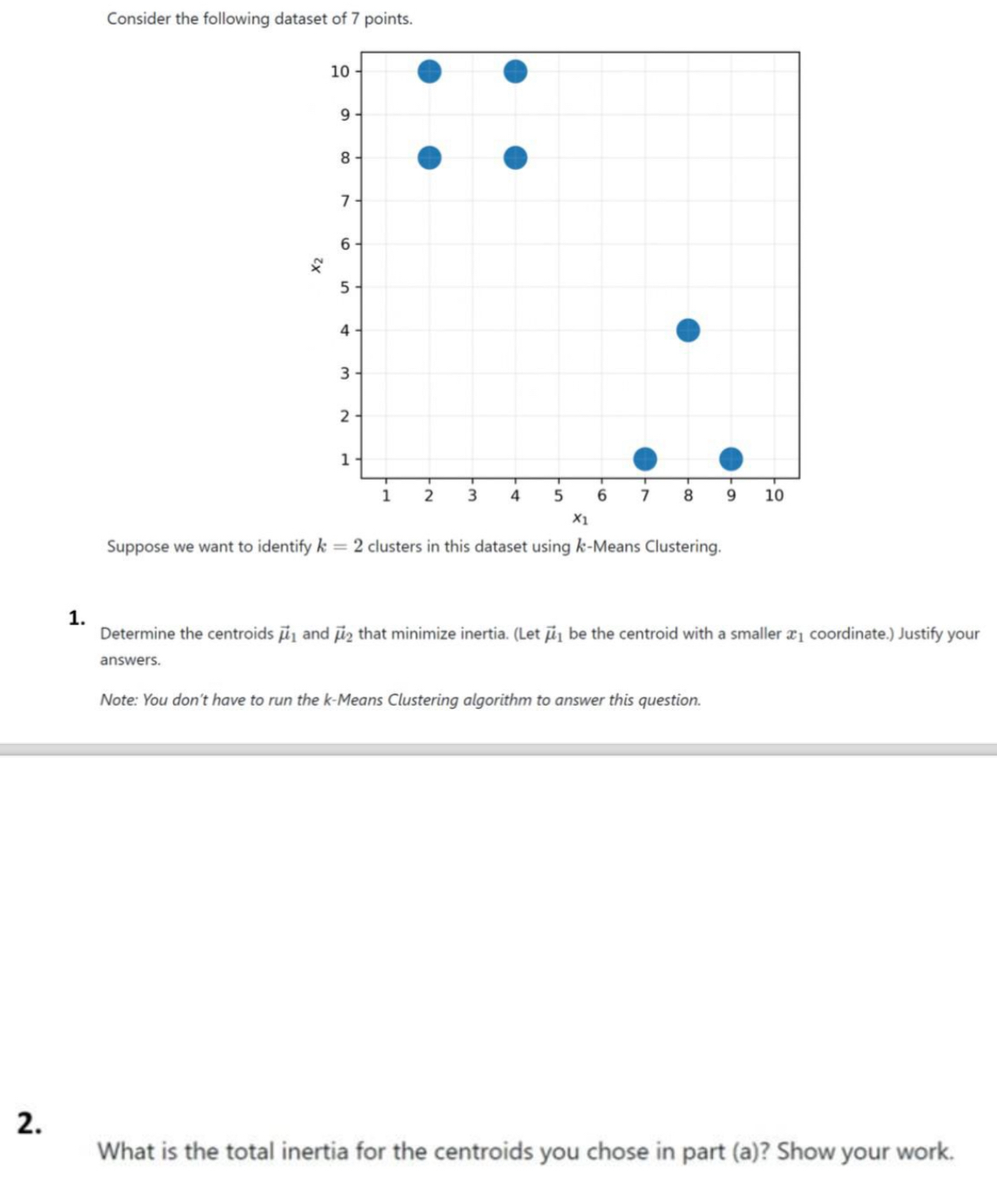 Consider the following dataset of 7 points.