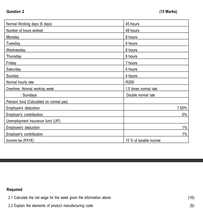 Question 2 ( 1 5 Marks ) \ begin { tabular } { |