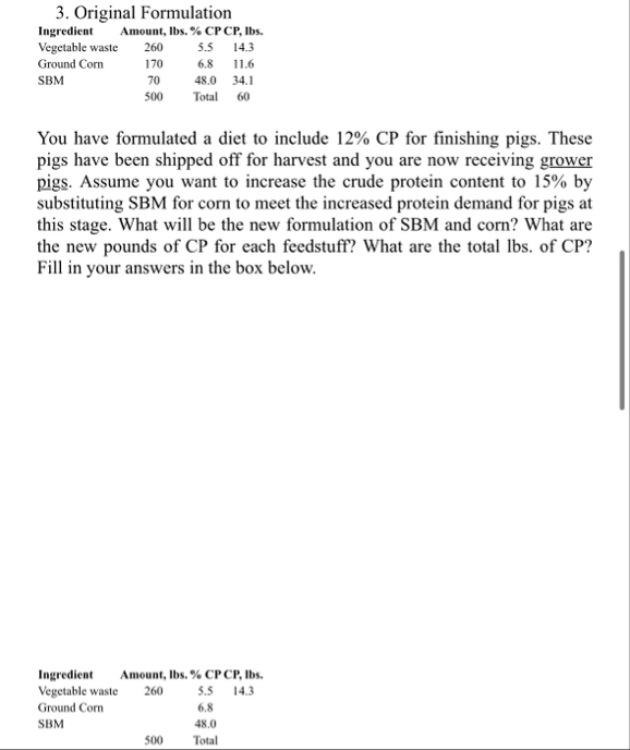 Original Formulation \ table [ [ Ingredient ,