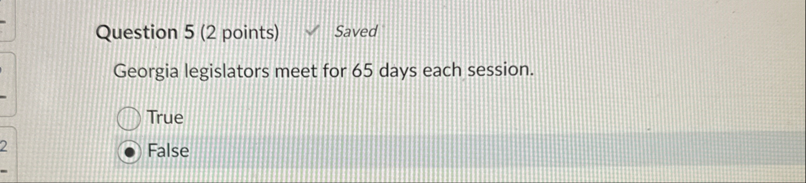 Question 5 ( 2 points ) 4 Saved Georgia