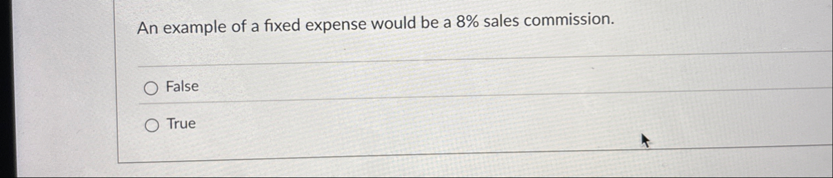 An example of a fixed expense would be a 8 %