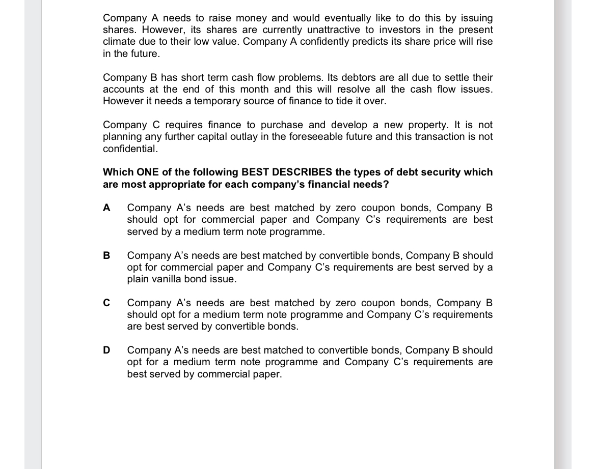 Company A needs to raise money and would