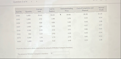 Question 3 of 4 \ table [ [ 1 tem No . ,