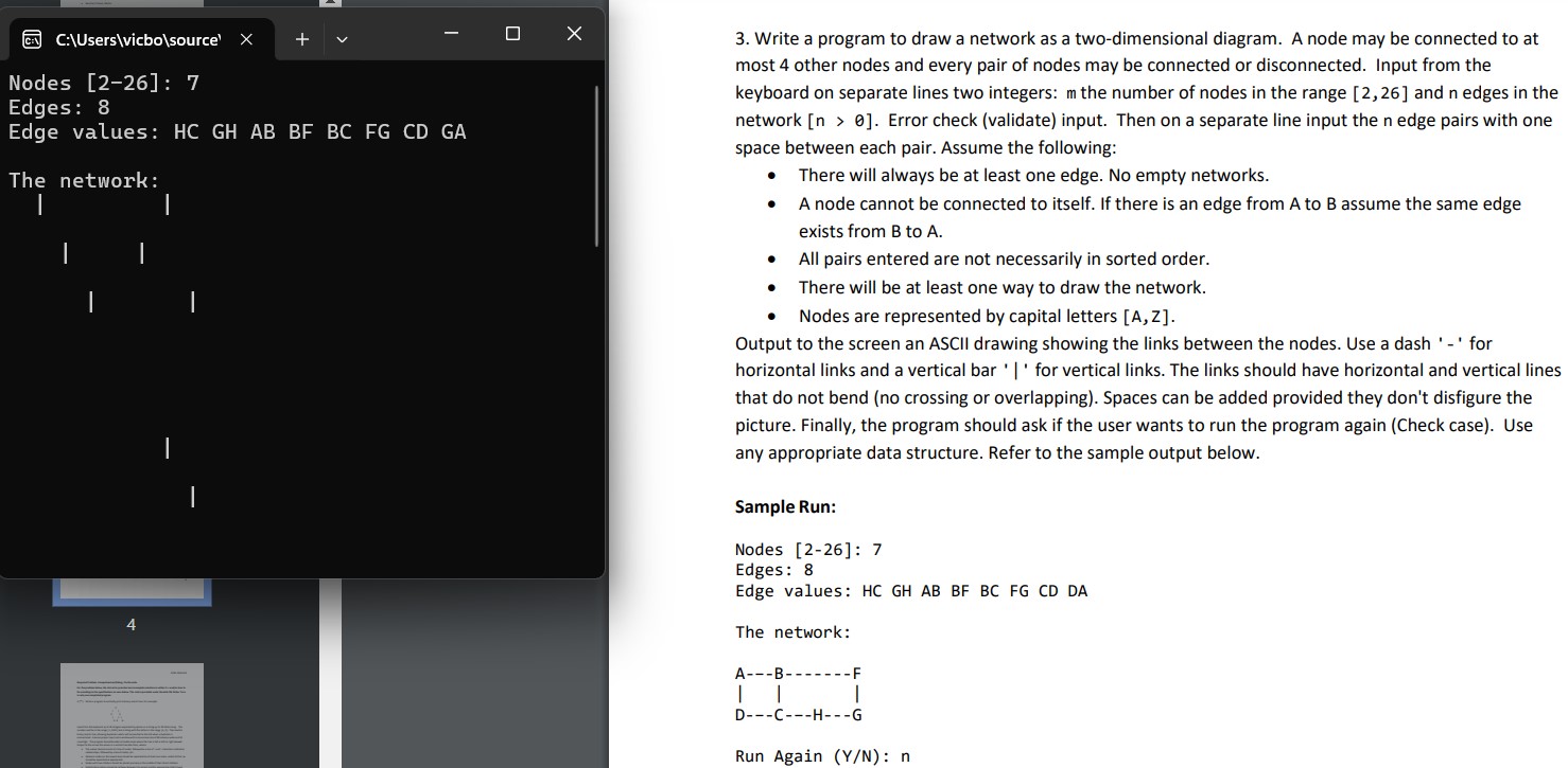 C + + program to draw a network as a two
