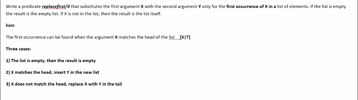 Write a predicate replacefirst / 4 that