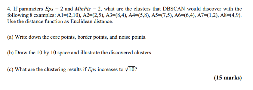 If parameters Eps = 2 and MinPts = 2 , what are