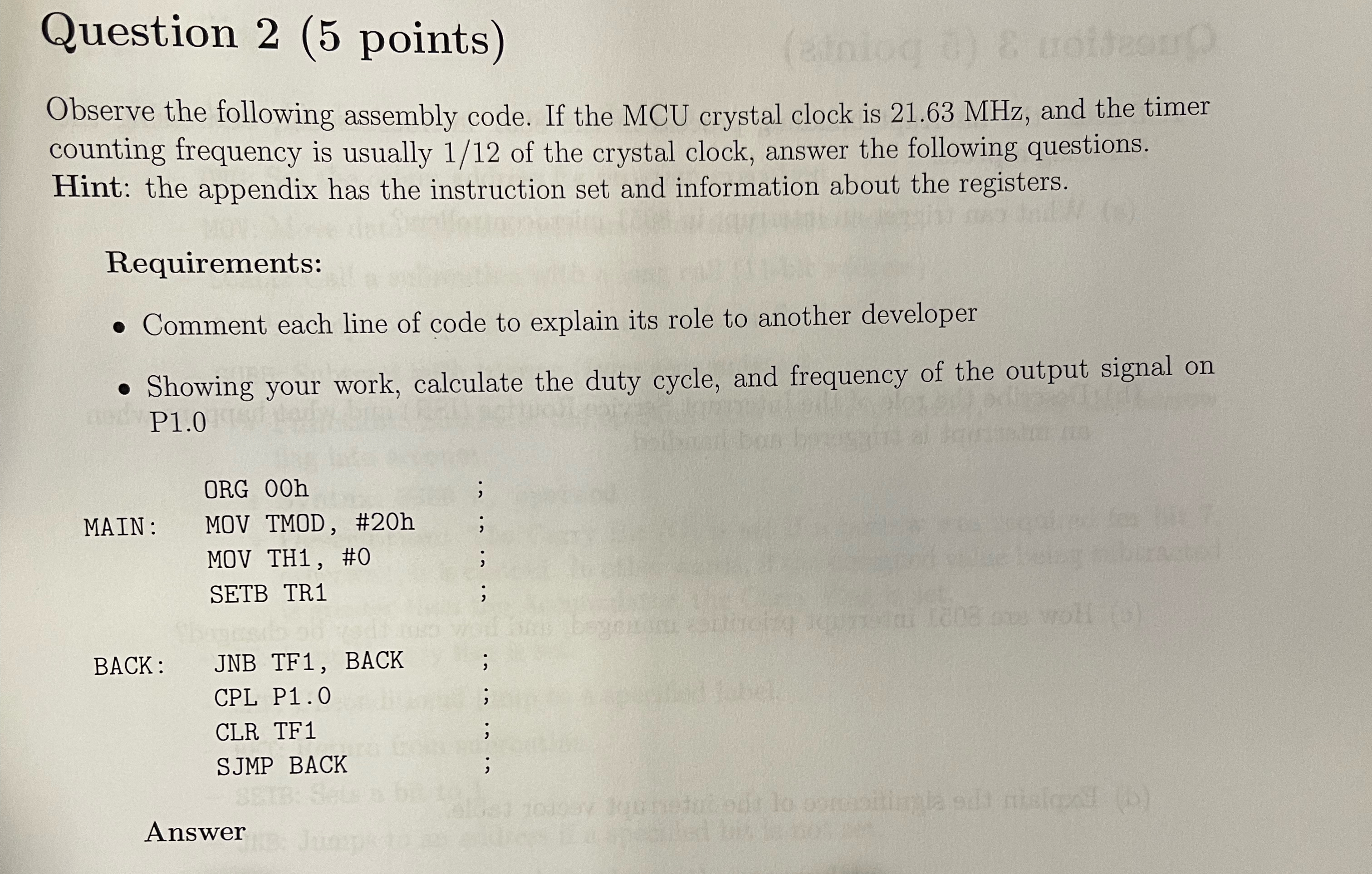 Question 2 ( 5 points ) Observe the following