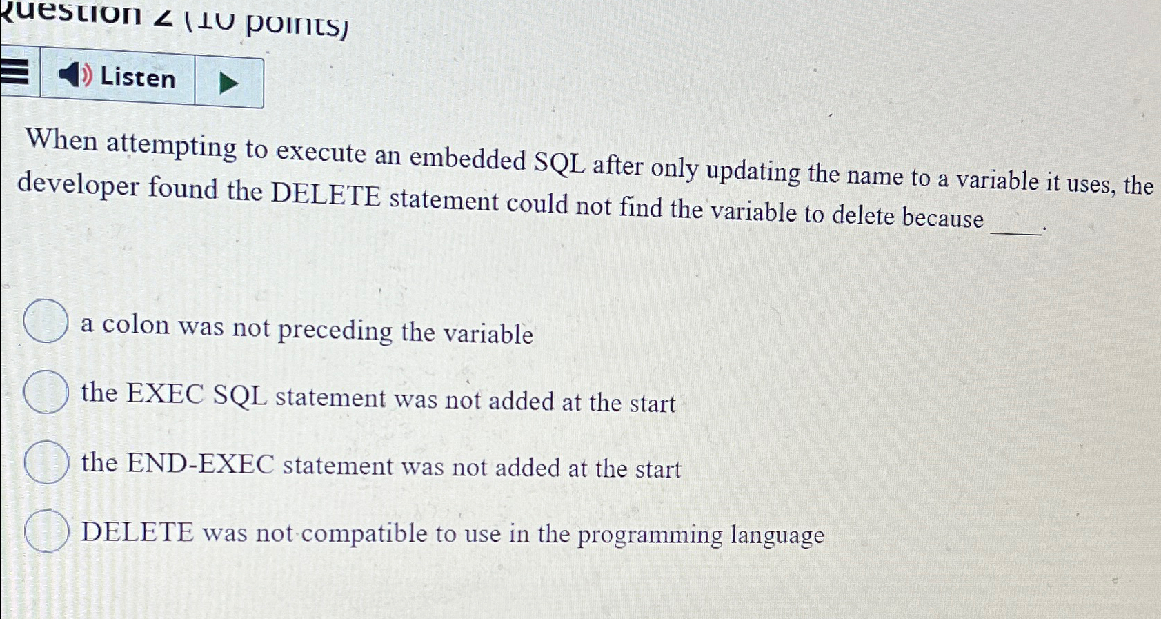When attempting to execute an embedded SQL after
