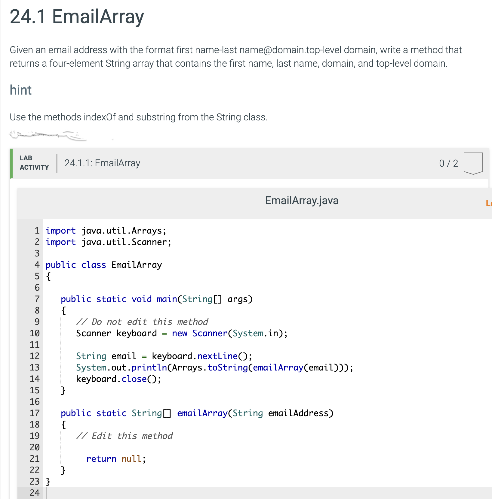 2 4 . 1 EmailArray Given an email address with