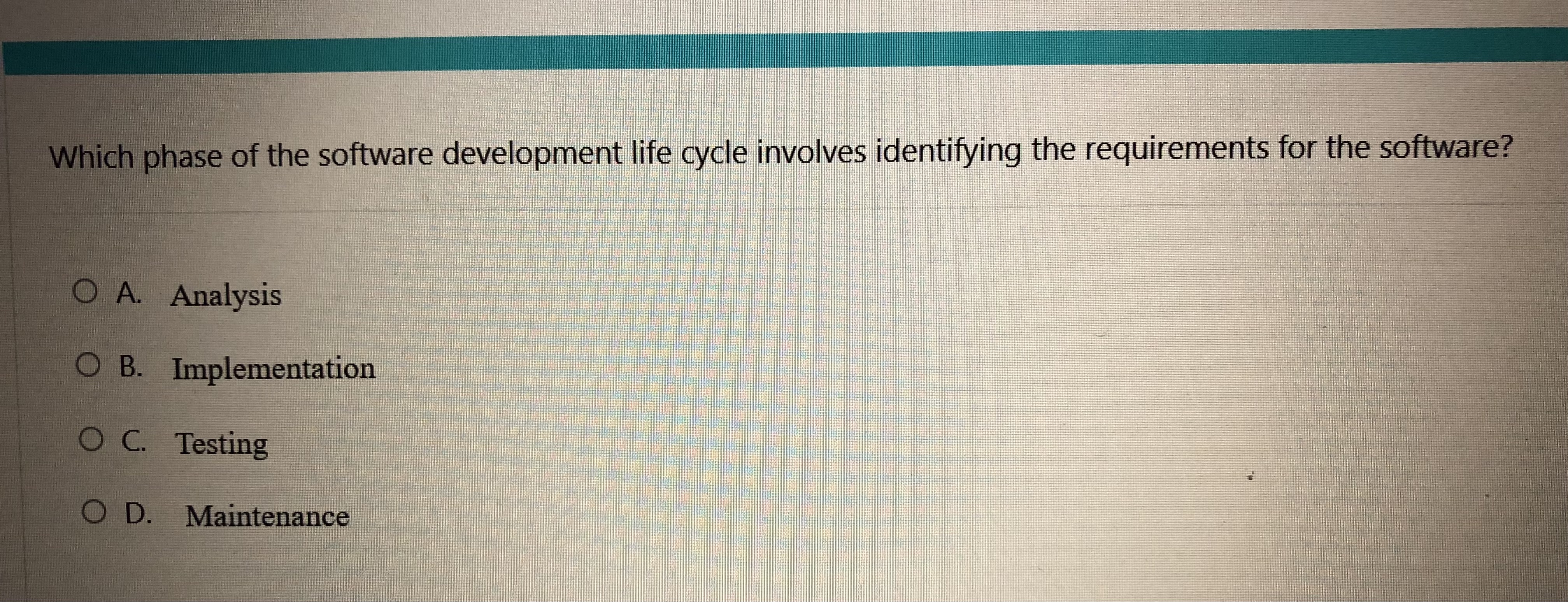 Which phase of the software development life