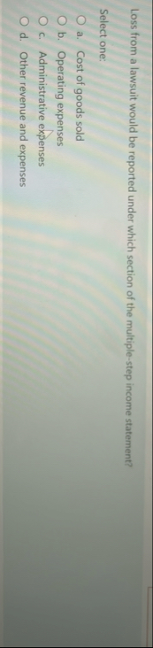 Loss from a lawsuit would be reported under which