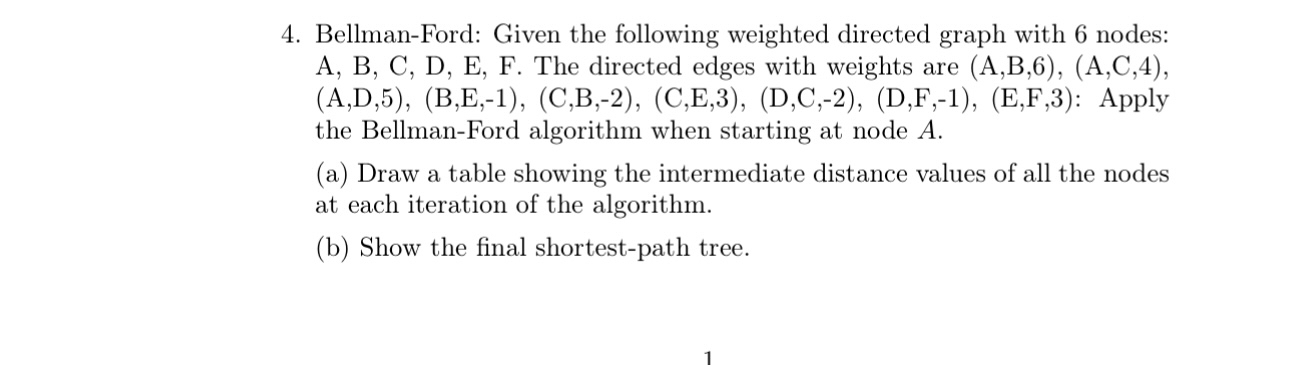 Bellman - Ford: Given the following weighted