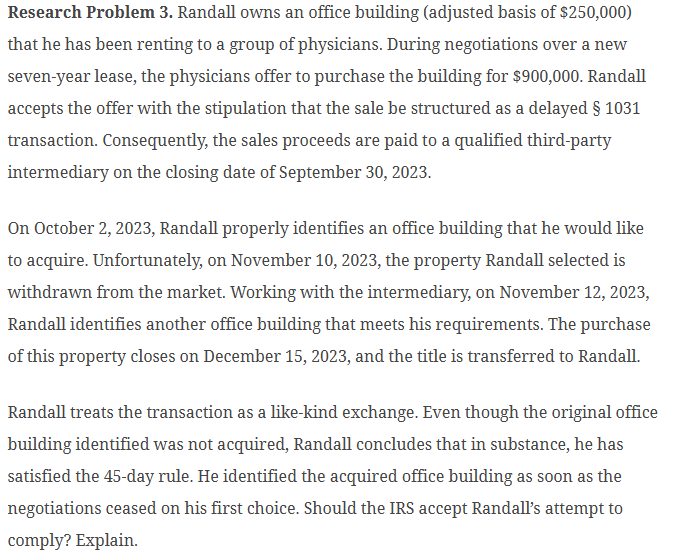 Research Problem 3 . Randall owns an office