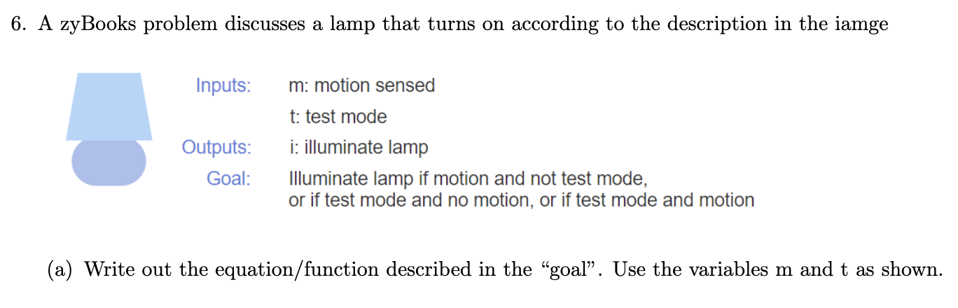 A zyBooks problem discusses a lamp that turns on