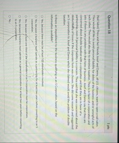 Question 1 8 1 pts [ Nail Salon ] Thea and her