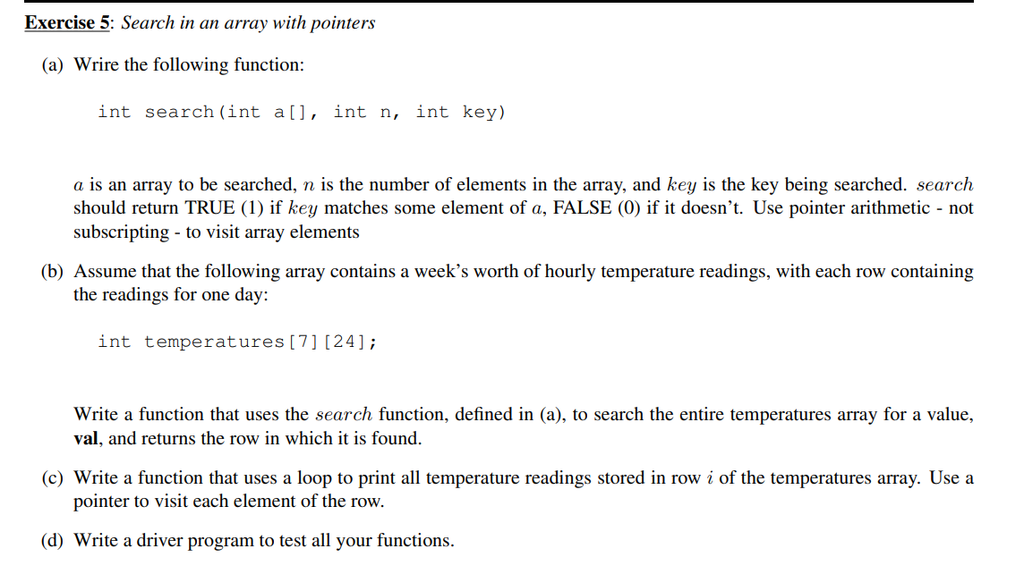 Exercise 5 : Search in an array with pointers ( a