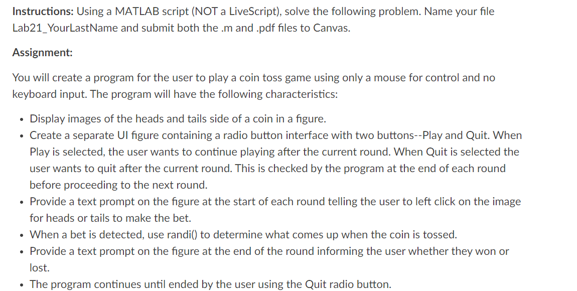Instructions: Using a MATLAB script ( NOT a