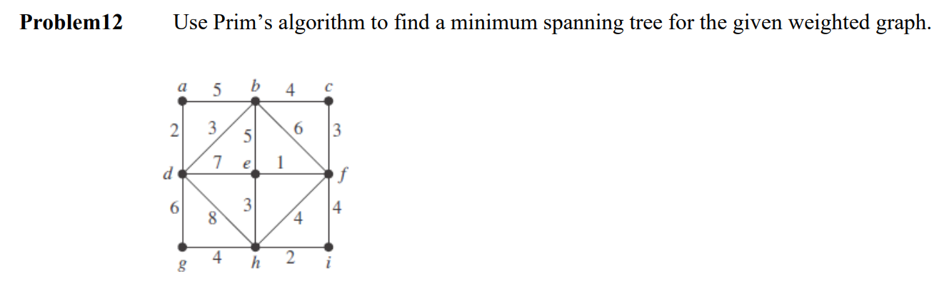 Problem 1 2 Use Prim's algorithm to find a
