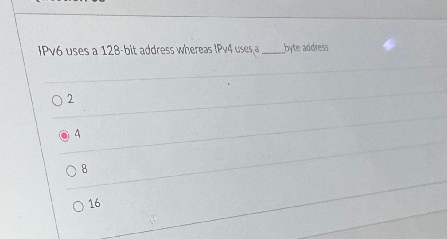 IPv 6 uses a 1 2 8 - bit address whereas IPv 4