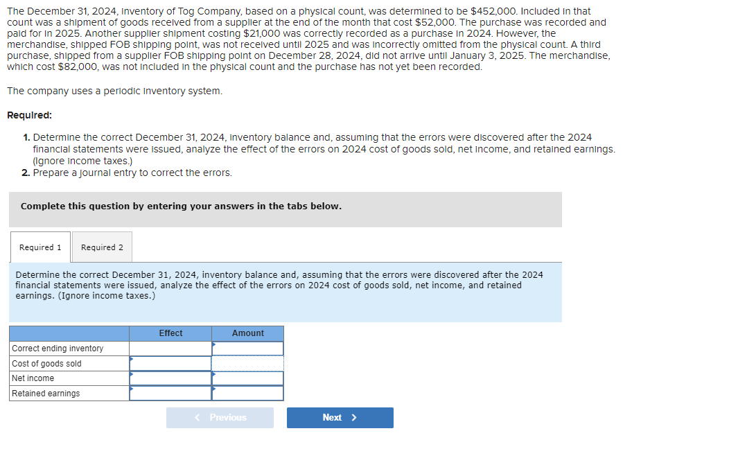 The December 3 1 , 2 0 2 4 , Inventory of Tog