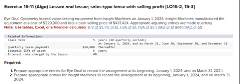 Exercise 1 5 - 1 1 ( Algo ) Lessee and lessor;