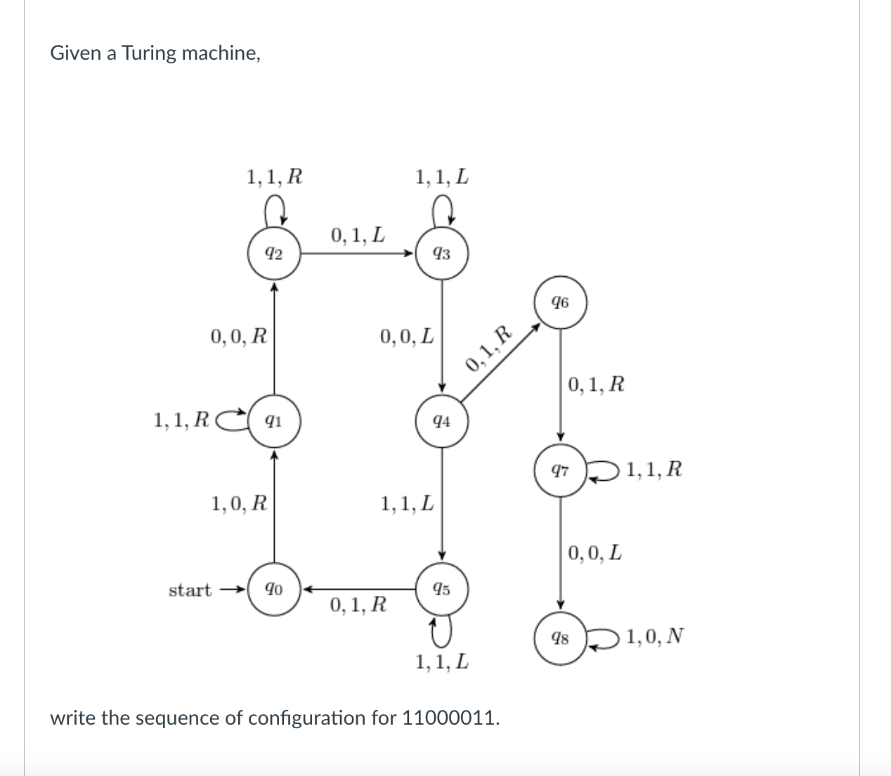 Given a Turing machine, write the sequence of