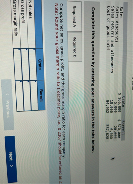 \ table [ [ , , ] , [ Sales , Crate,Barrell ] , [