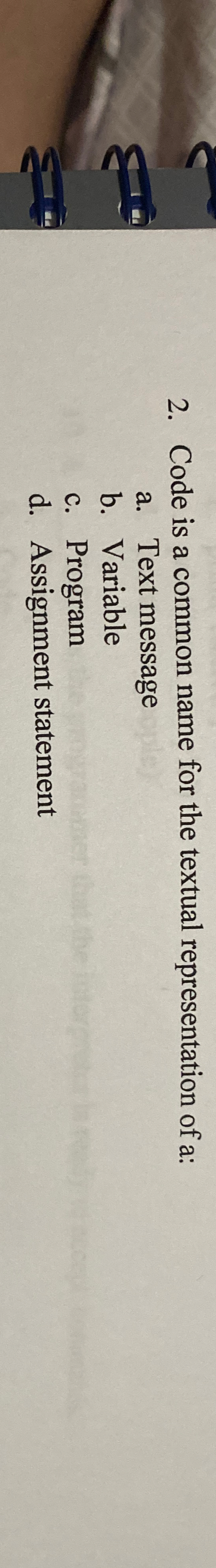 Code is a common name for the textual