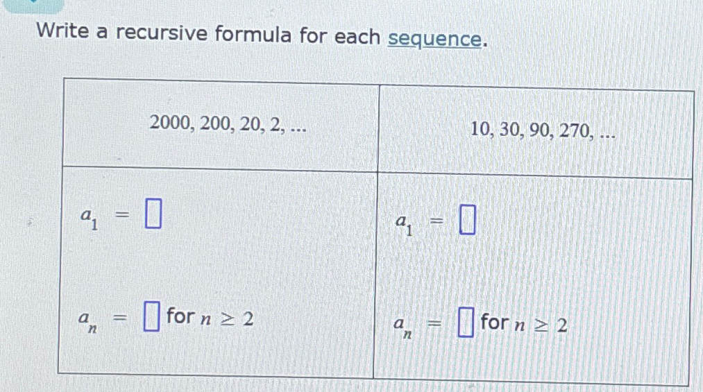 Write a recursive formula for each sequence. \