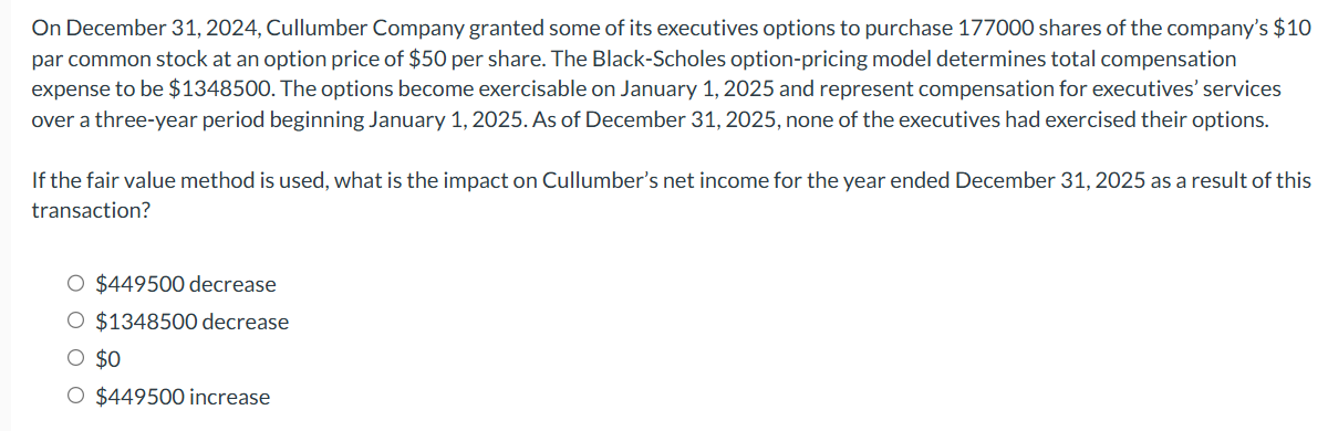 On December 3 1 , 2 0 2 4 , Cullumber Company