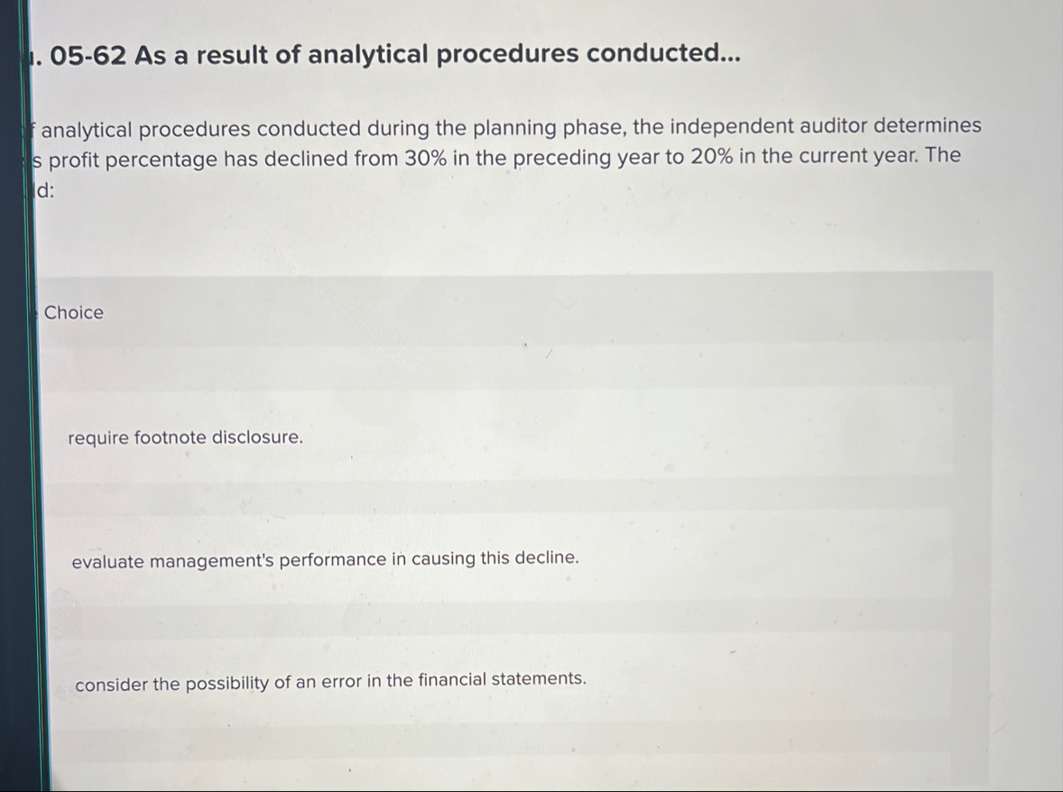 0 5 - 6 2 As a result of analytical procedures