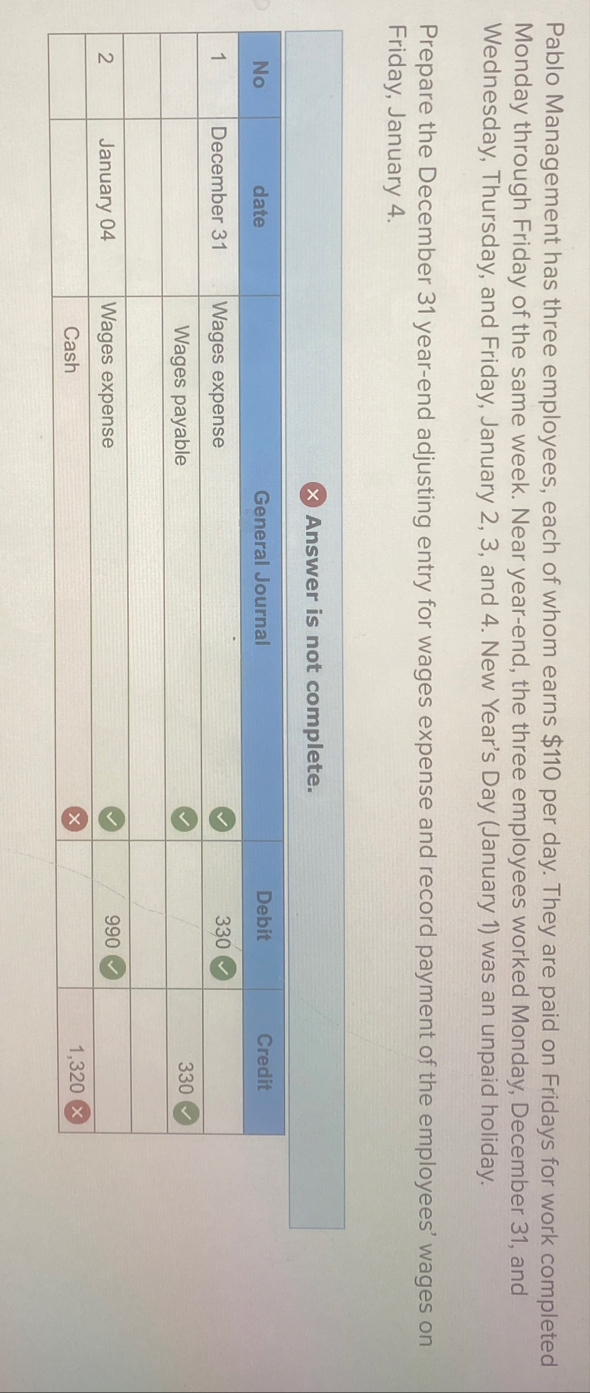 Pablo Management has three employees, each of