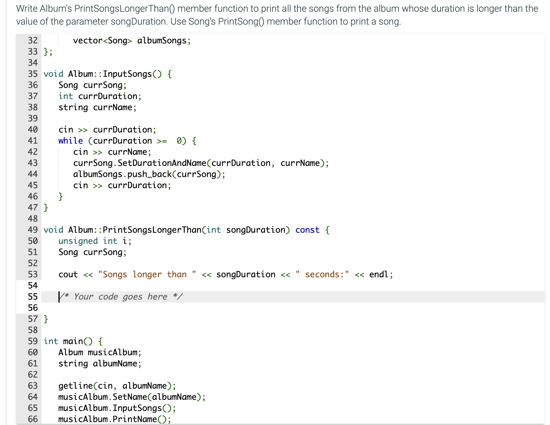 DO IT IN C + + Write Album's PrintSongsLongerThan