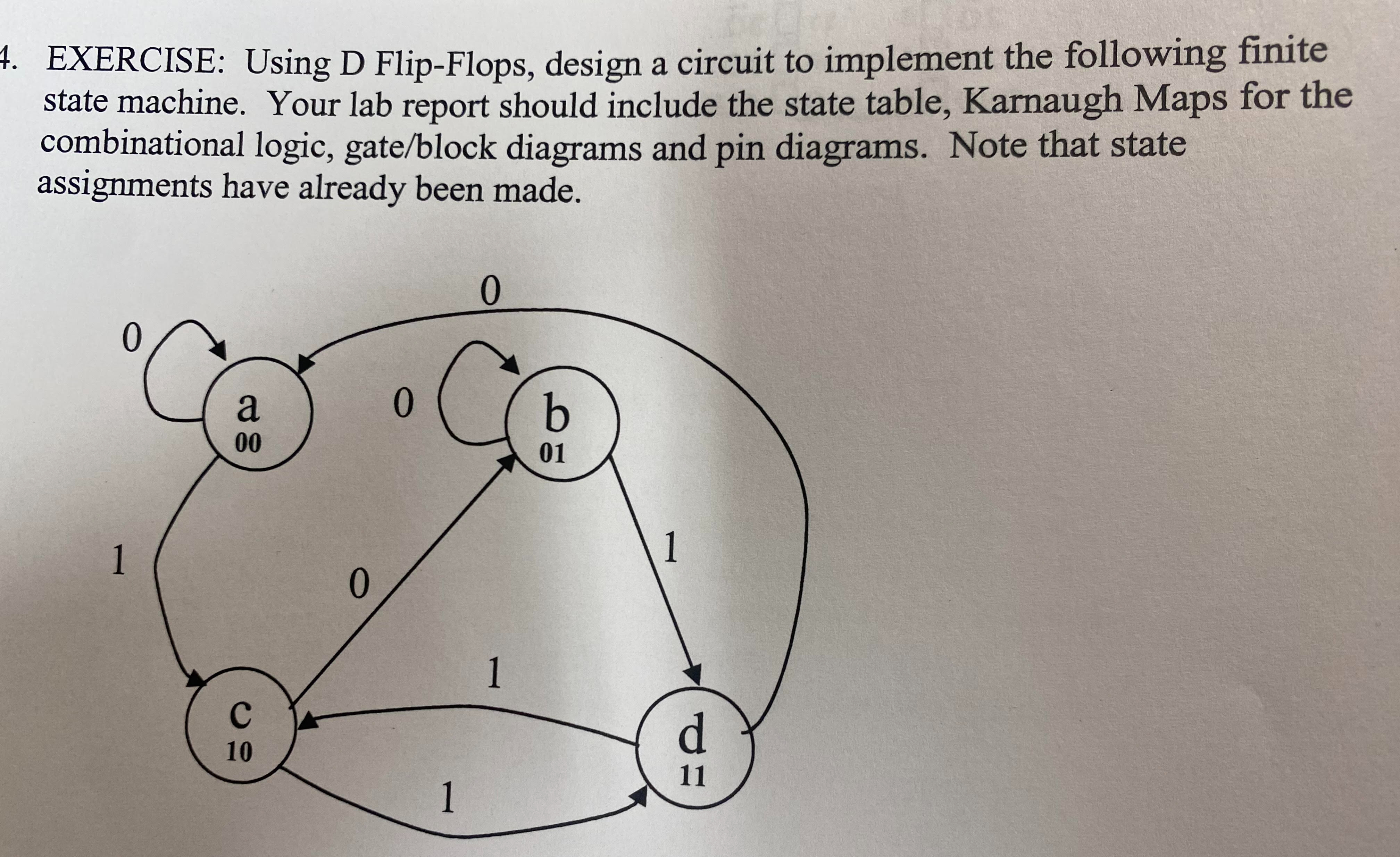 EXERCISE: Using D Flip - Flops, design a circuit