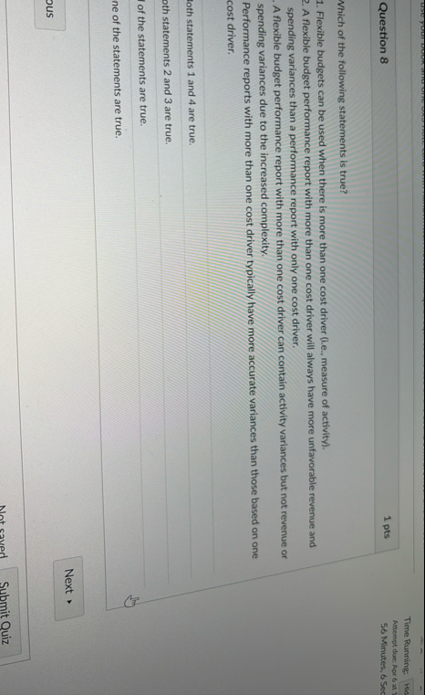 Question 8 1 pts Time Running: Attempt doe: Apr 6