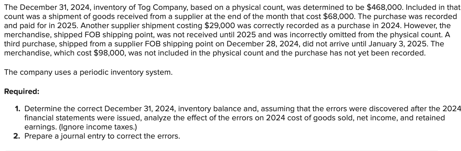 The December 3 1 , 2 0 2 4 , inventory of Tog