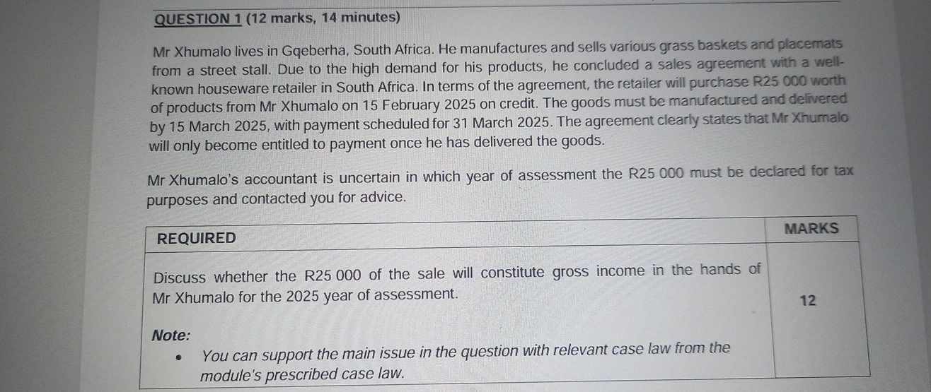 QUESTION 1 ( 1 2 marks, 1 4 minutes ) Mr Xhumalo