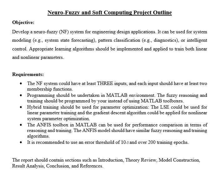 Neuro - Fuzzy and Soft Computing Project Outline
