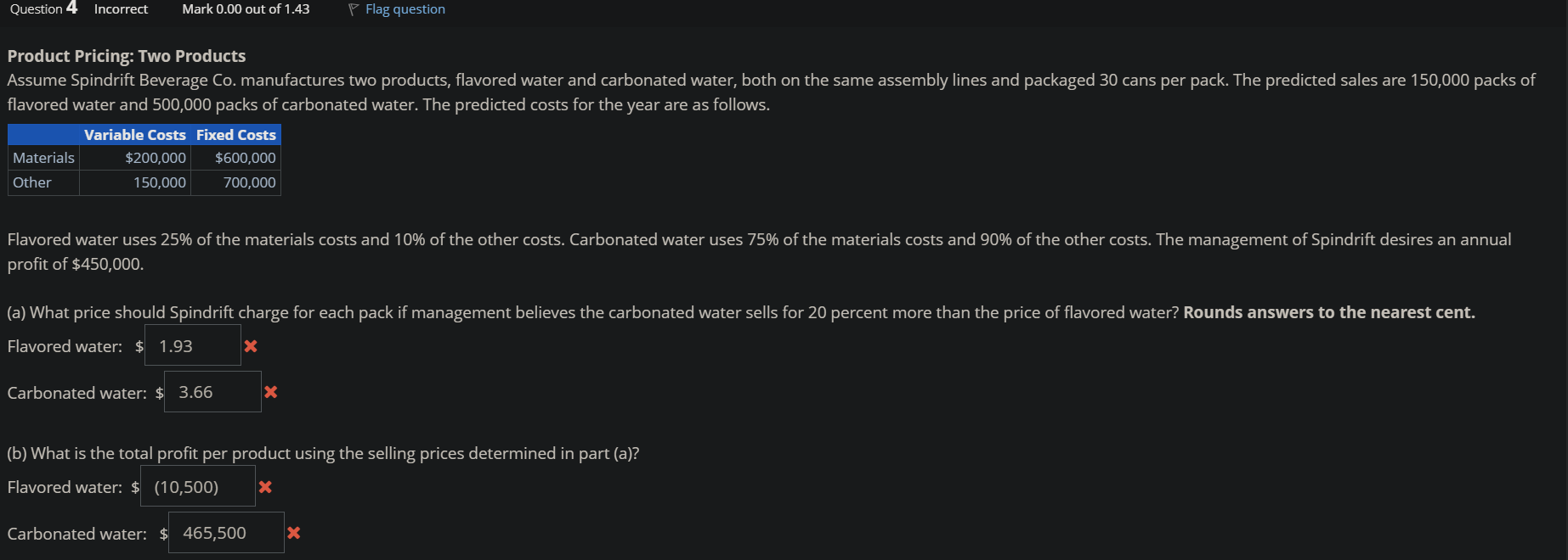Question 4 Incorrect Mark \ ( \ mathbf { 0 . 0 0